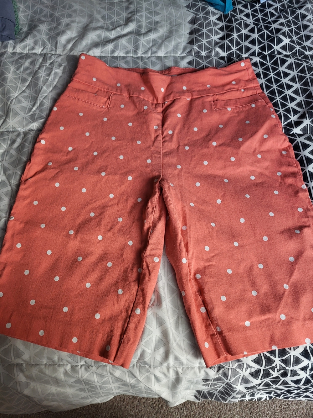 Kim Rogers Coral Polka Dot Womens Capri Shorts